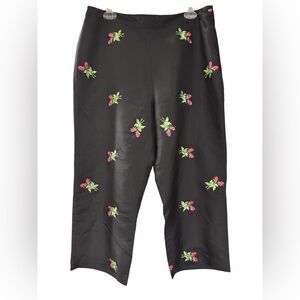 Vision Apparel PANTS BLACK 100% Silk Floral Embroidered Zip Zipper 60's Sz 14